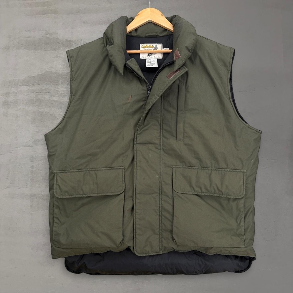 Vintage Cabela's Goose Down Vest Green Premier Northern Outdoorsman XL Tall